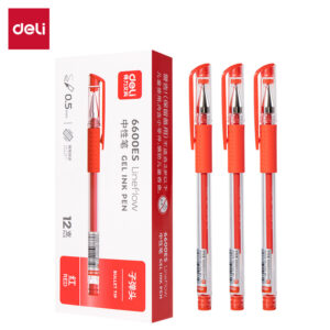 得力6600ES按帽中性笔0.5mm子弹头(红)(支)