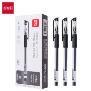 得力6600ES按帽中性笔0.5mm子弹头(黑)(支)