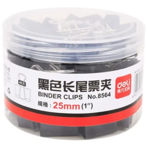 得力8564-4#黑色长尾夹票夹25mm筒装(黑)(48只/筒)