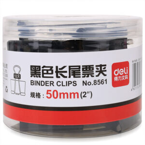 得力8561-1#黑色长尾夹票夹50mm(筒装)(黑)(12只/筒)