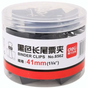 得力8562-2#黑色长尾夹票夹41mm(筒装)(黑)(24只/筒)