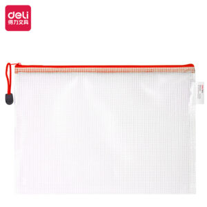 得力5654_A4_PVC透明网格拉链袋(红)(个)