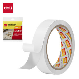 得力30407棉纸双面胶带24mm*10y*80um(白)(1卷/袋)