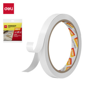 得力30405棉纸双面胶带12mm*10y*80um(白)(1卷/袋)