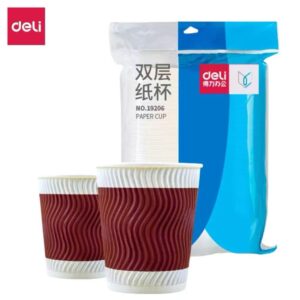 得力19206双层纸杯(红色)(280ml)(20只/包)