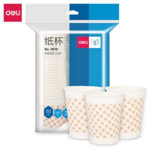 得力9570纸杯(白)250ml(50只/包)9盎司240g太阳纸+18gPE膜